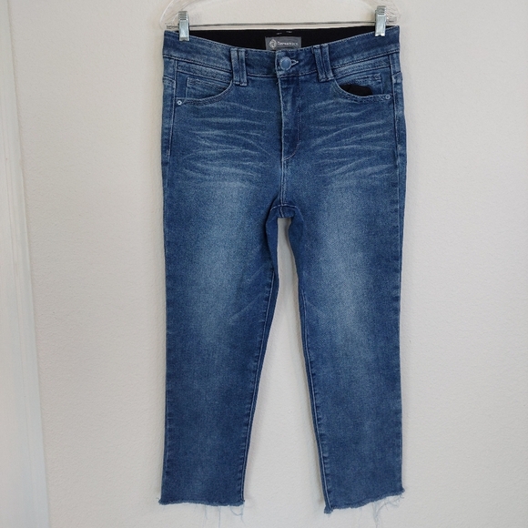 Democracy Ab Technology Crop Frayed Hem Jeans Size 12 - Picture 1 of 10